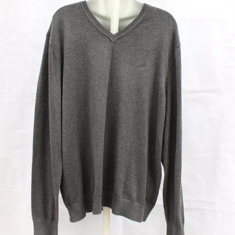 Michael Kors Men’s Vneck Pullover Grey Long Sleeve Sweater Size XL 100% Cotton